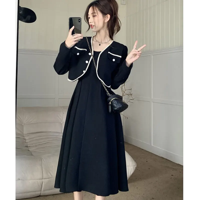 Imagem -05 - Conjunto de Vestido Chique Feminino de Peças Cabolsa Blazer e Conjunto de Vestido com Alça Vestido Casual Feminino Moda Coreana Elegante Tamanho Grande 4xl Outono