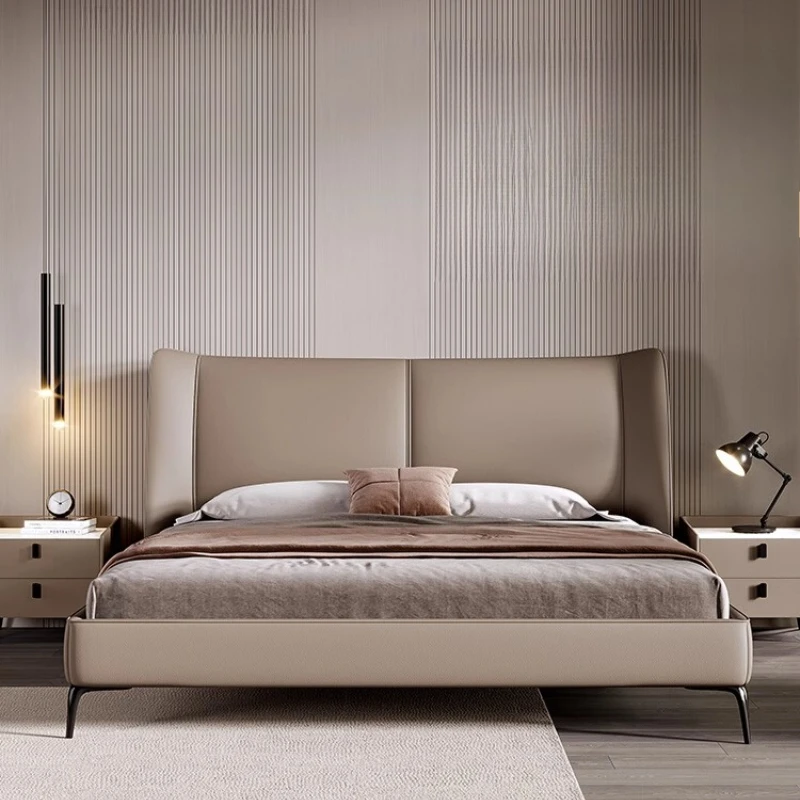 180x200cm Modern Luxury Double Bed Leather Italian Marriage Bed Wooden Frame Decoration King Size Nightstands Bedroom Furniture
