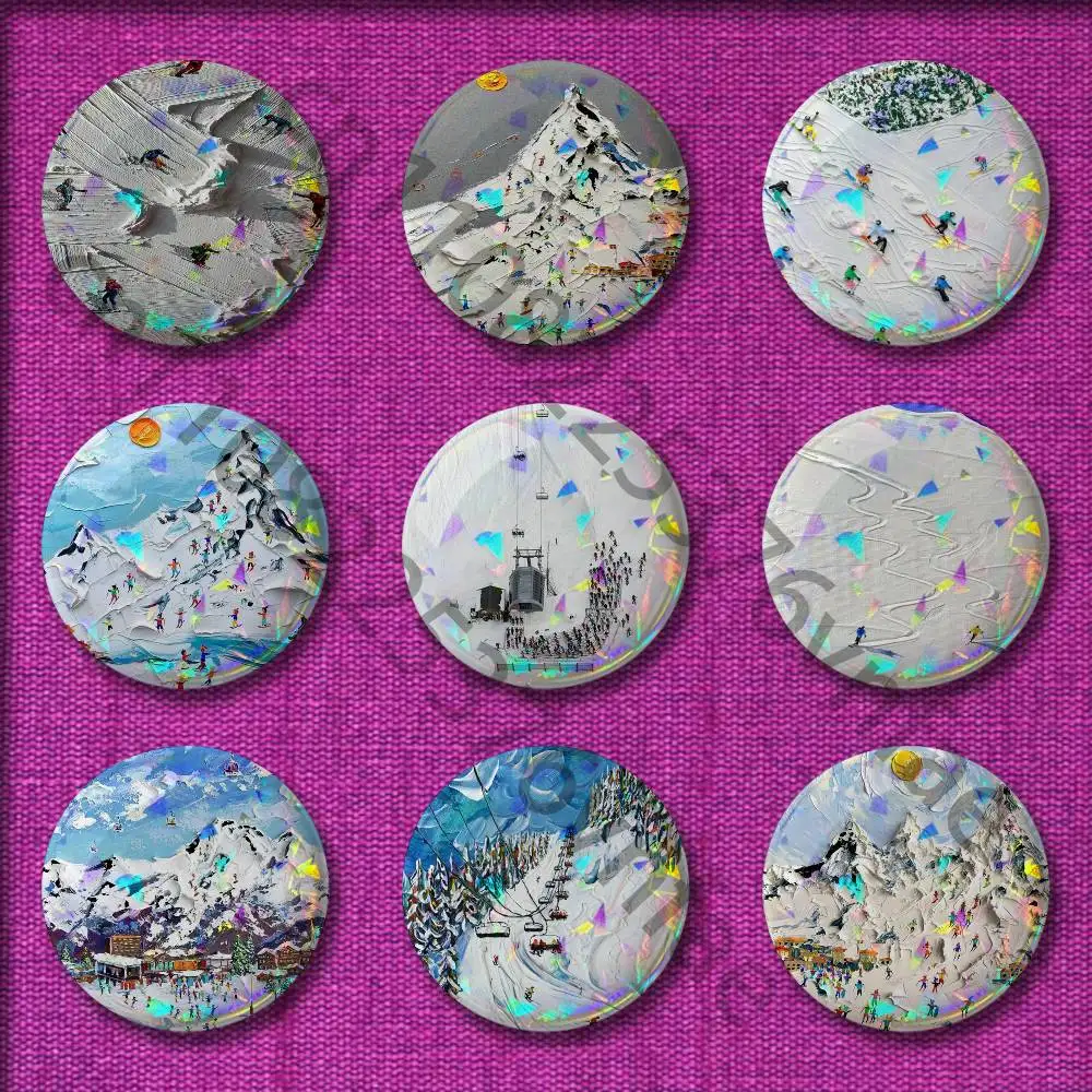

Snow Mountain Skiing Ski Badges 32mm 25mm 44mm 75mm 58mm Round Pin Brooch Hat Cap Souvenir Cosplay Gift Decorations