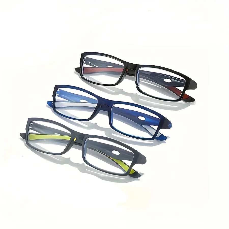 3 قطع نظارات قراءة خفيفة الوزن للغاية مناسبة لكل من الرجال والنساء مع تصميم مستطيل أنيق بإطار كامل + 1.0 إلى + 4.0.