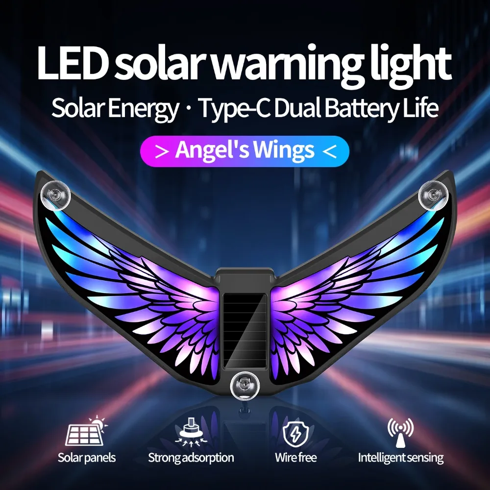 Type-C Dual Charge Dual Sensor Multi Modes Interior Car Decor Lamp Solar Car LED Colorful Ambient Strobe Warning Light