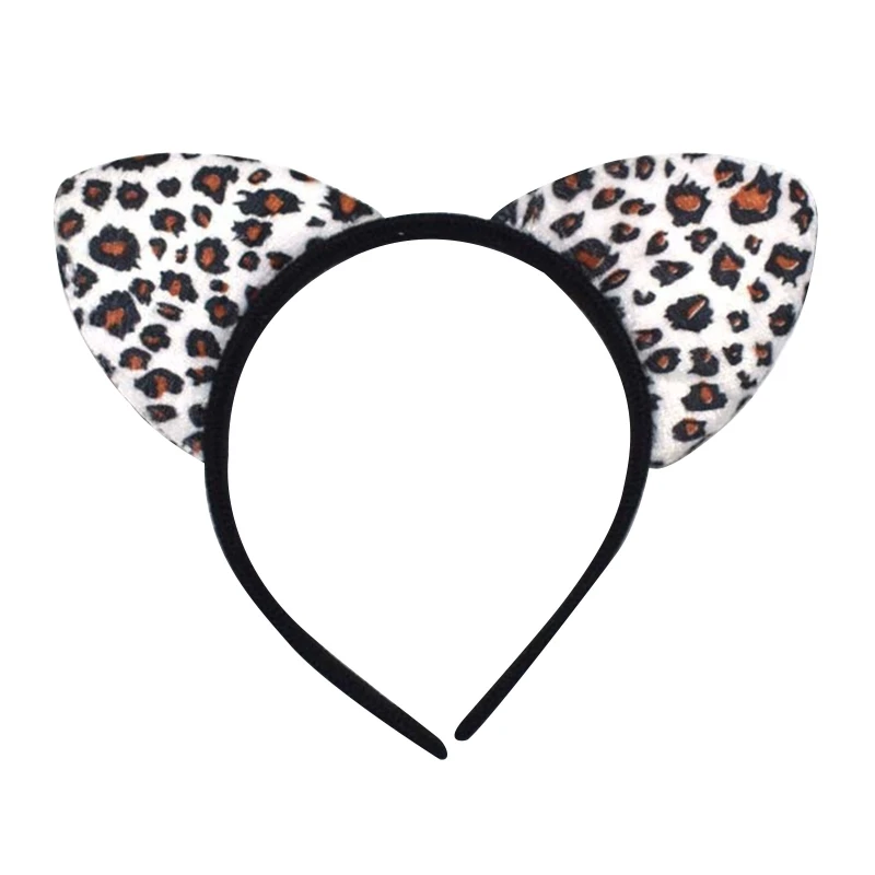 Leopard for Cat Ear Headband Leopard Hairband Cow Print Hair Hoop Night P