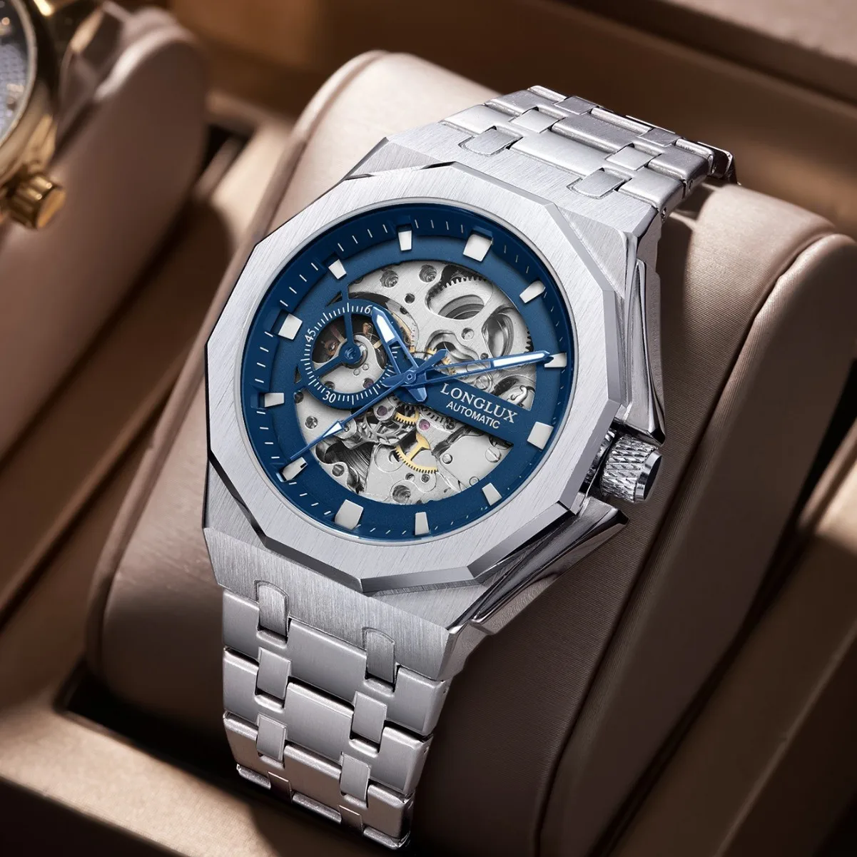 

Роскошные спортивные мужские механические часы с ремешком из нержавеющей стали водонепроницаемые автоматические светящиеся модные деловые наручные часы с хронографом