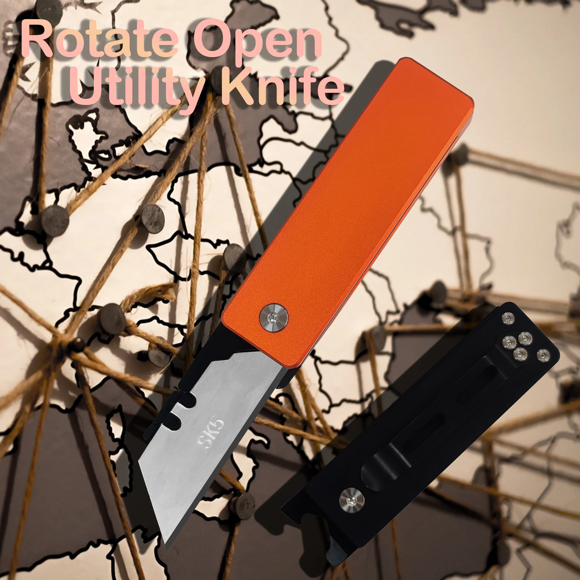 

Rotate Open Aluminium Alloy EDC Utility Knife Outdoor Survival Tool Replacable SK5 Blade Cutter Express Unpacking Pocketknives