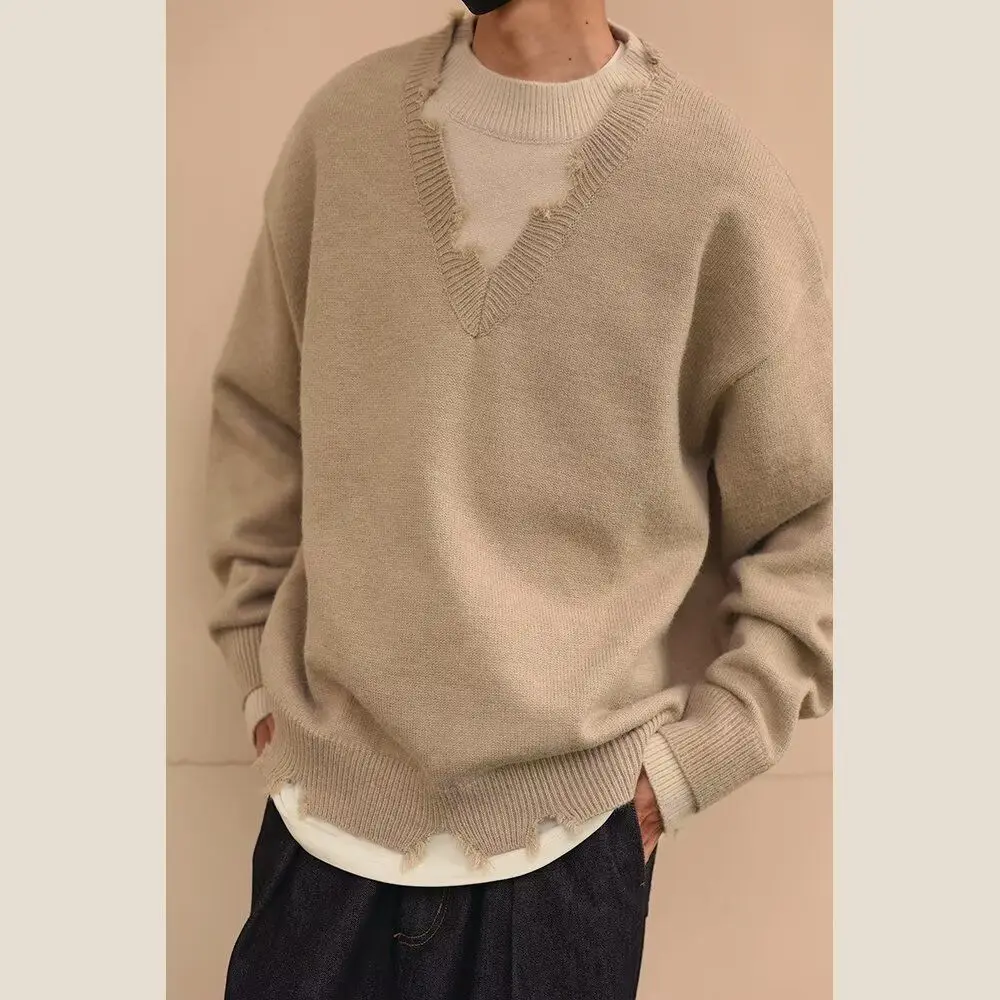 سترة رجالية شبابية سميكة وناعمة محبوكة بياقة نصف عالية وأكمام طويلة بلون سادة للخريف 2024 مصنوعة من ألياف البوليستر