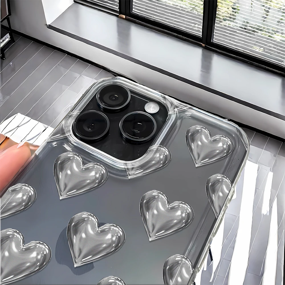 حافظة هاتف فضية مميزة على شكل قلب لهاتف آيفون 16 15 14 Plus 13 12 11 Pro Max X XS XR 7 8 Plus حافظة Funda غطاء ممتص للصدمات 16 15 #5