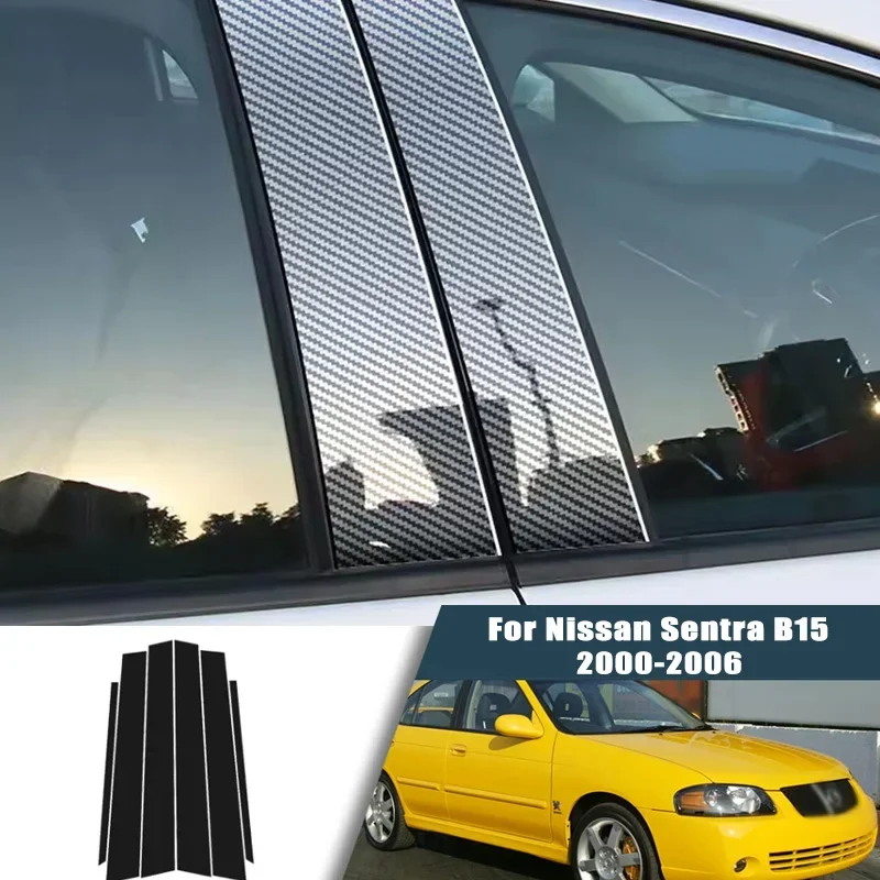 Glossy Black Carbon Fiber Window Door Deal B C Pillar Post Cover Sticker For Nissan Sentra B15 2000-2006 2001 2002 2003 2004