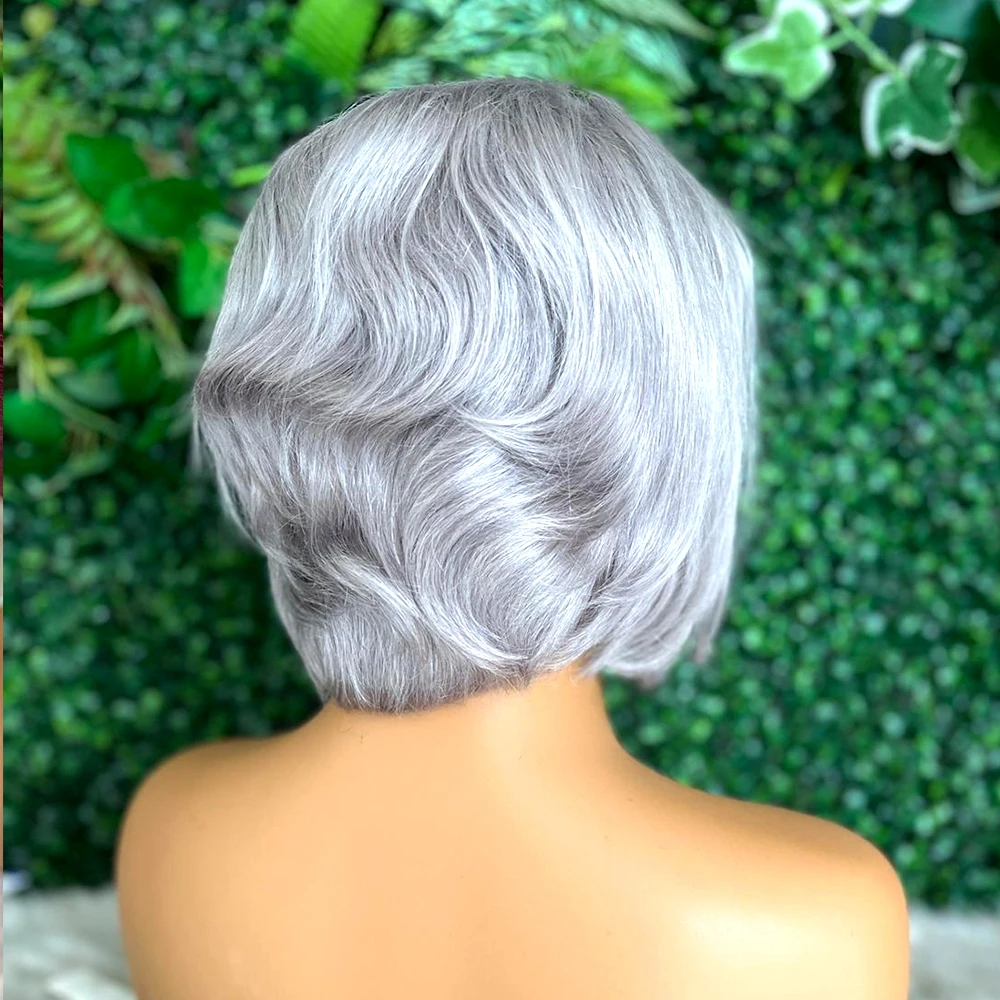 Grey Lace Frontal Human Hair Wig 13x4 Lace Frontal Human Hair Wig Black 99J Brown Color Pixie Cut Human Hair Wig For Black Women
