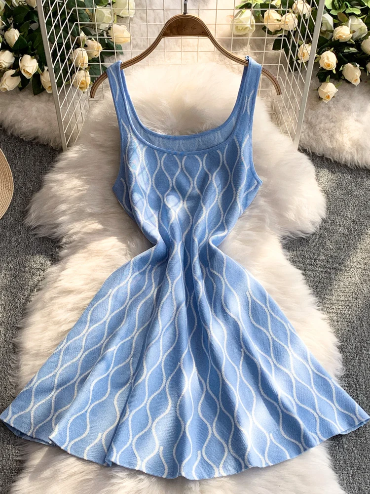 

Sweet Wave id Slim Fit Svel Knitted Wrap Dr High Waist A-Line Korean Sle Commute Dr Summer New Arrival