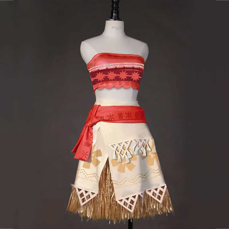 Moana Vaiana Cosplay Costume For Women Girl Beach Dress Set Summer Child Up Cartoon Top+Skirt+Belt 5pcs Outfit