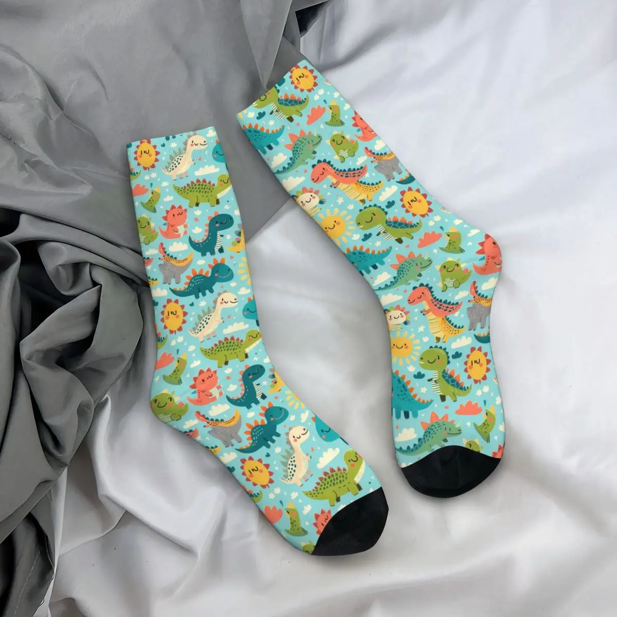

All Seasons Crew Stockings Colorful Cute Dinosaur Cartoon Socks Crazy Hip Hop Long Socks for Men Women Valentine's Day Gifts