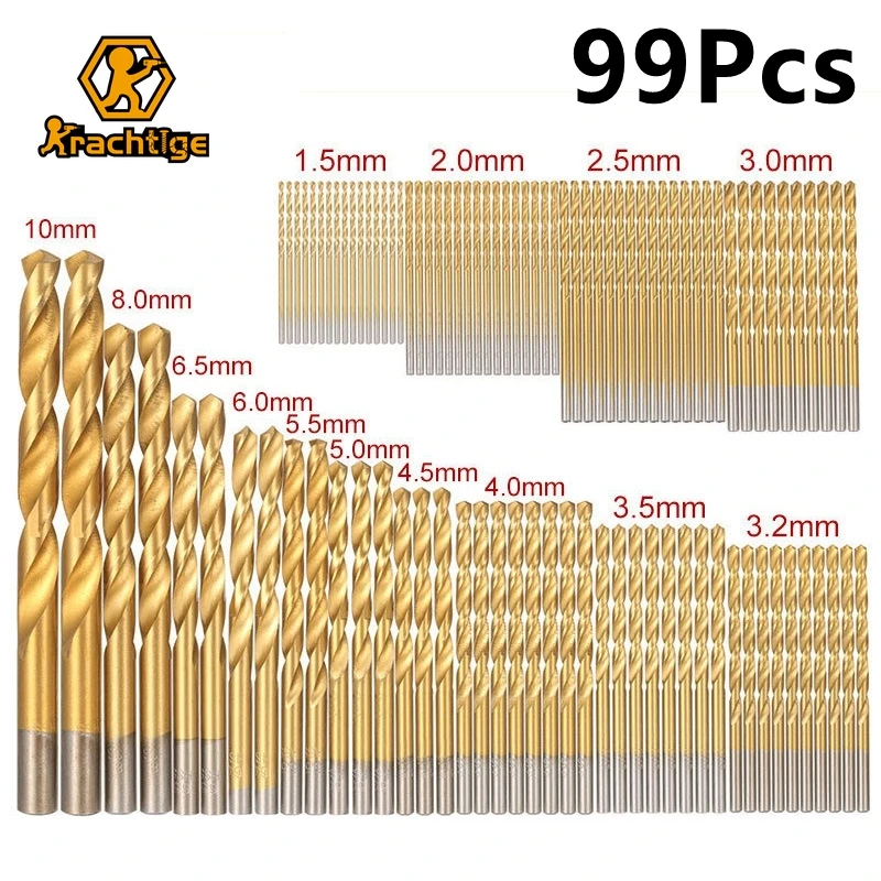 

Krachtige 99Pcs Titanium Drill Bit Set Tool for Steel Wood Plastic Metal Copper Aluminum Alloy Drilling No Box/With Box