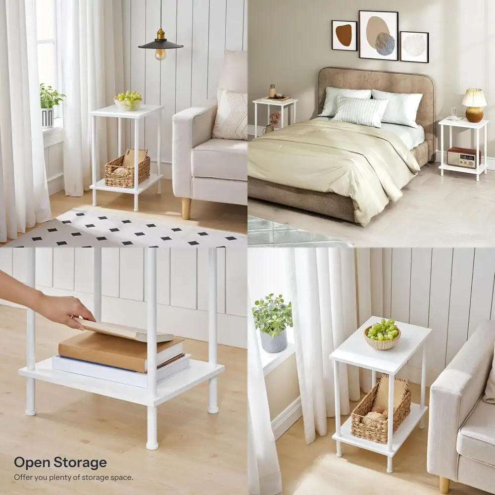 

2-Layer Storage Nightstand for Small Spaces, Easy Assembly, White
