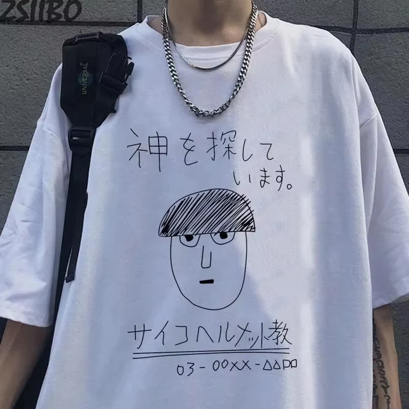 Nueva camiseta con estampado divertido de Mob Psycho 100 para mujer, camiseta divertida de Anime Hip Hop de manga corta con cuello redondo, camiseta de alta calidad
