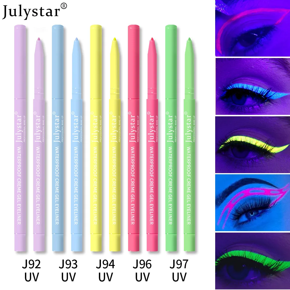 UV Fluorescent Eyeliner Pencil, Waterproof & Smudge-Proof, Colorful Shimmer Gel Eye Liner, Glitter Metallic Makeup, Long Lasting