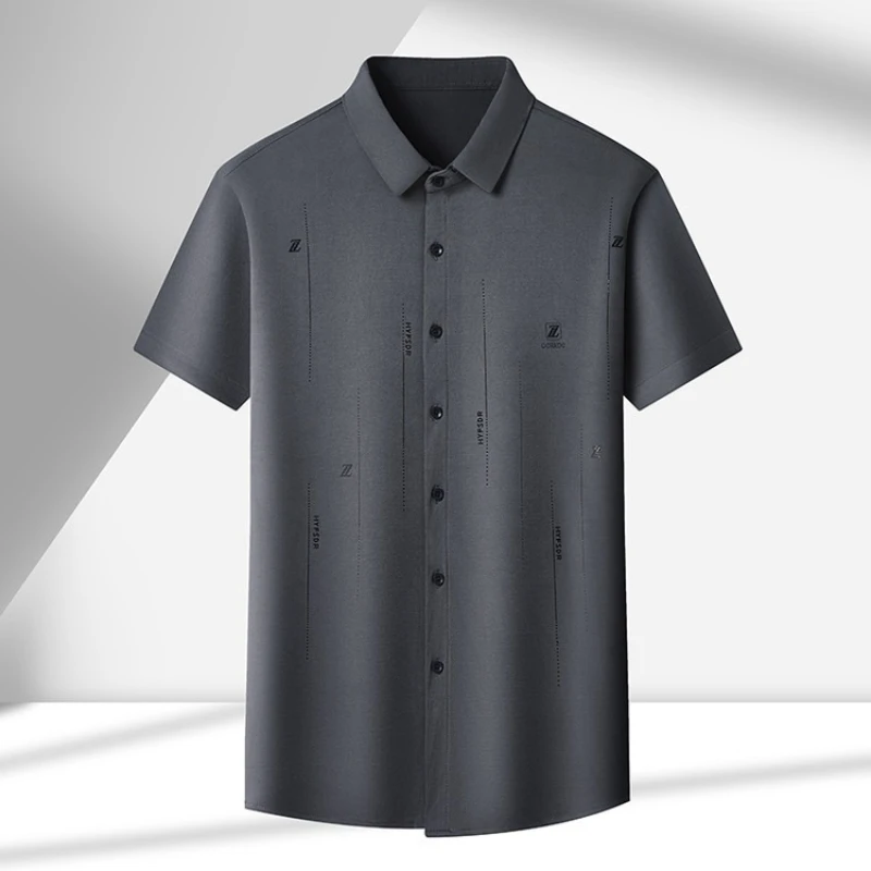 

Men's New Summer High-end Seamless High Elasticity Printed Short Sleeved Shirt Men's Trendy Casual Top