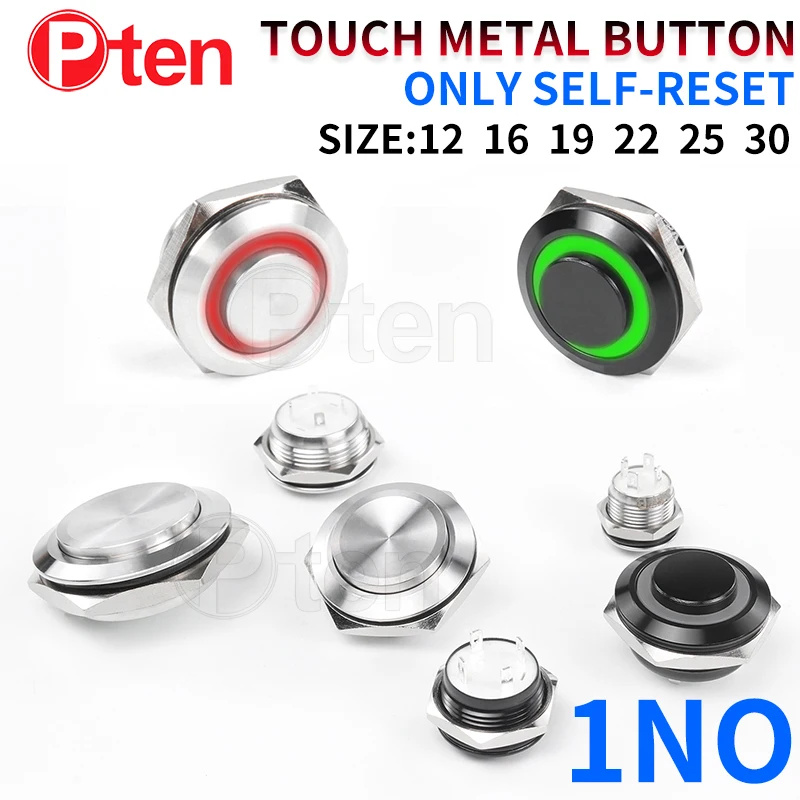 12/16/19/22/25/30mm wysoka głowica krótki skok Mini wodoodporny metalowy przełącznik wciskany dioda LED zasilania światło chwilowe 5/12/24V czarny 1NO