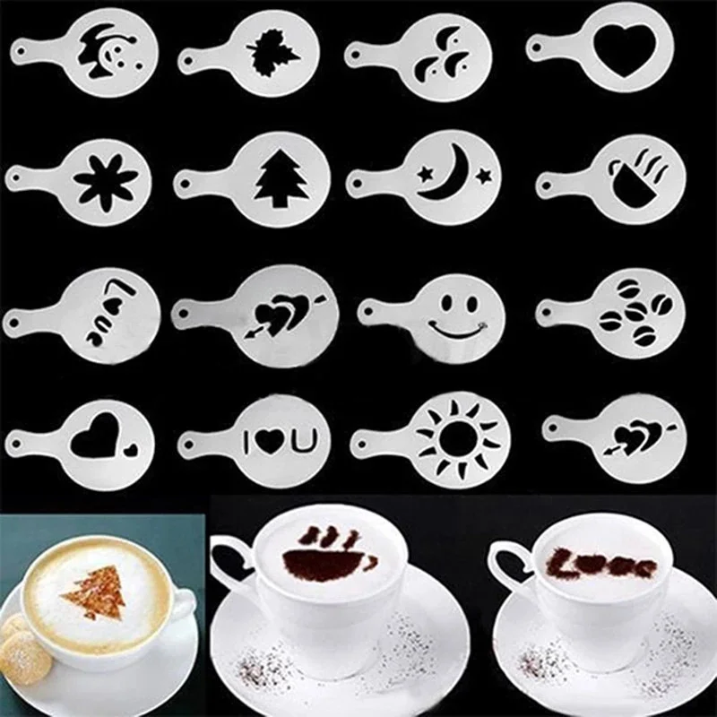 Mixed Styles Cappuccino Latte Coffee Stencils, Duster Cake Mold, Spray, DIY Art, Coffee Accessories, 3Pcs Set