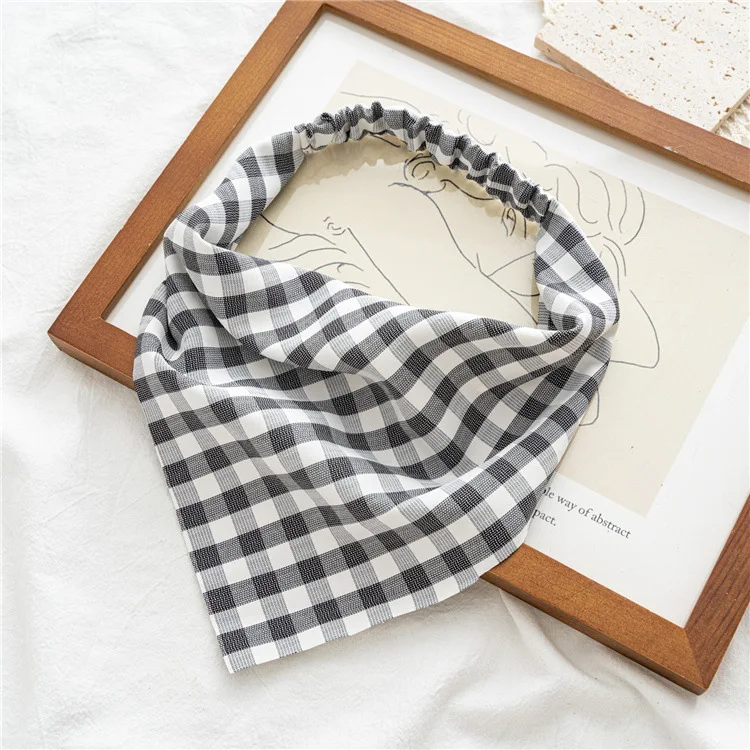 Classic small grid elastic triangular scarf, women's hair bun headscarf, headwear, party, beach hair accessories hair bands view 6