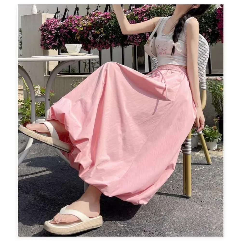 TWOTWINSTYLE Yellow Spliced Bandage Women's Flower Bud Skirt High Waist Sweet Temprament Long Skirts Female Fashion Summer New