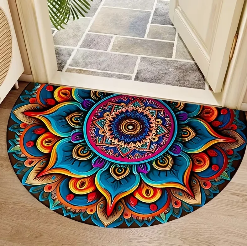 1pc Colorful Rainbow Printed Half Round Carpet with Suitable for Indoor and Bedroom Living Room Kitchen Courtyard Decor Carpet