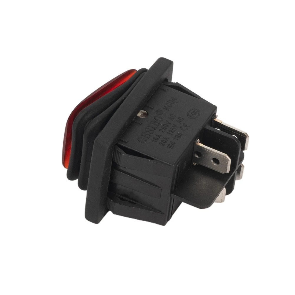 20A DPST Waterproof Rocker Switch, Red Illuminated Button, Rectangular Design, IP67 Rated for Dust and Water Resistance