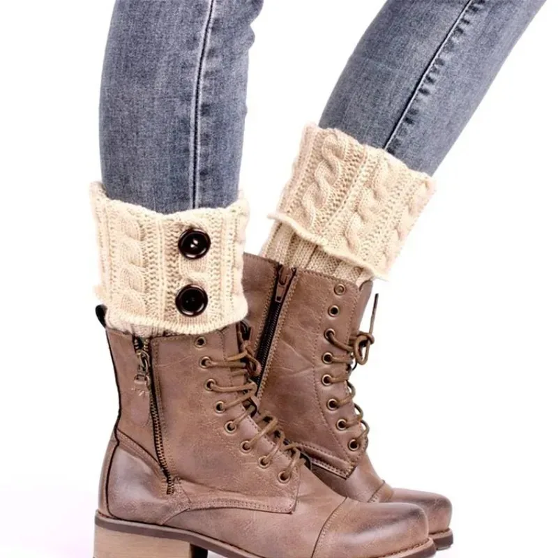 Warm Knitted Shoe Accessories Women Short Boot Sock Toppers Cable Knit Wool Ankle Leg Warmers with Buttons for Autumn Winter