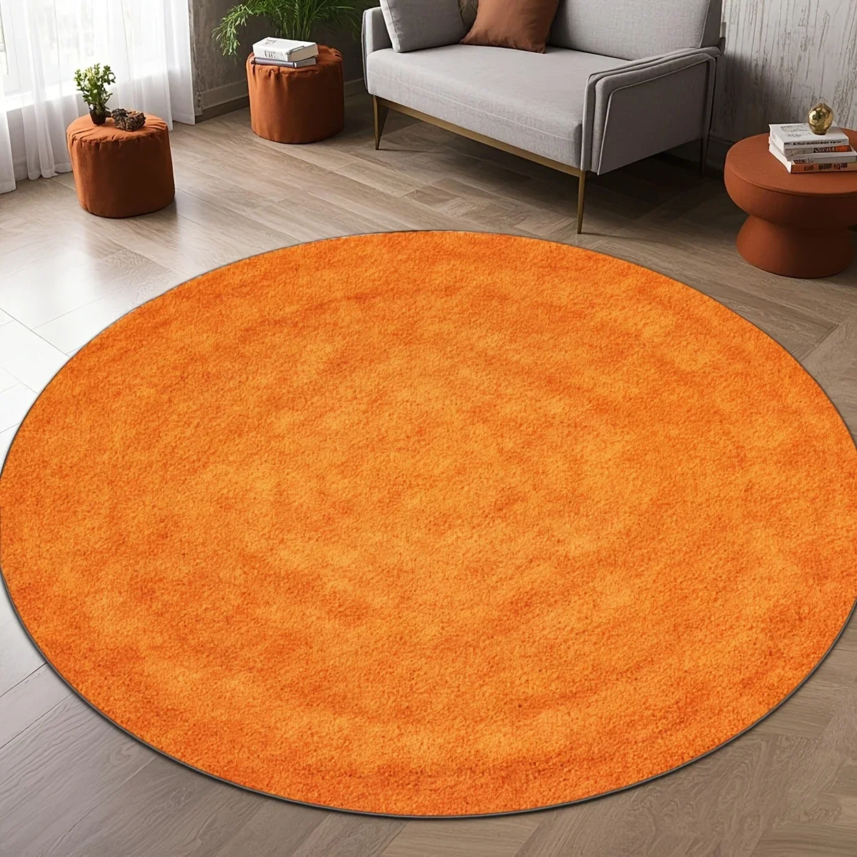 orange round carpet flannel living room modern minimalist home decor cozy floor mat soft plush area rug warm tone interiordesign