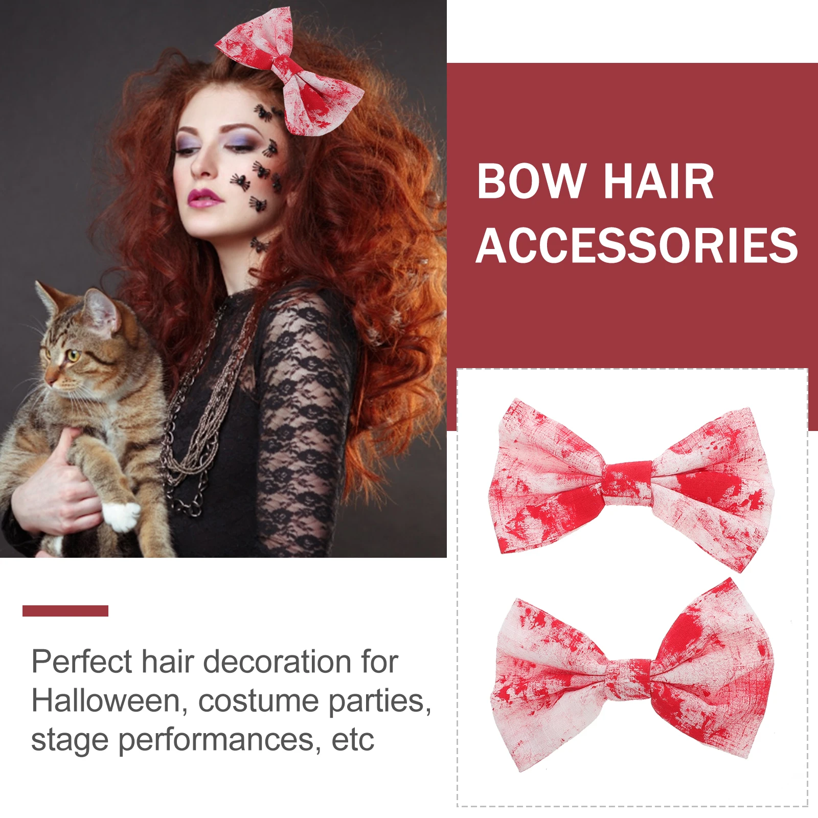 

2 Pcs knot Hair Clips Red Halloween Accessories Decorations Women Girls Blood Bow Knot Clip wetting Barrettes Hairpins