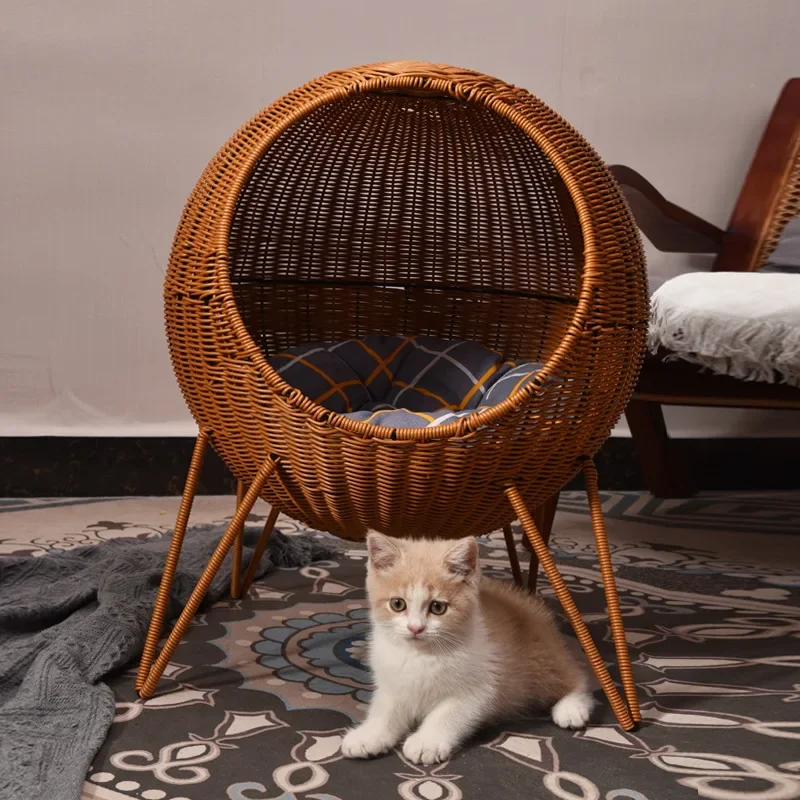 

Rattan Cat Litter Four Seasons Universal Round Cat Nest Hand-woven Pet Nest Cat Cage Odorless Pet Supplies