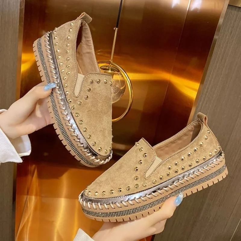 Single Shoe Women 2024 Autumn New One Foot Lazy Shoes Thick Soled Casual Rhinestone Versatile Loafers Women\'s Trend 2019-5