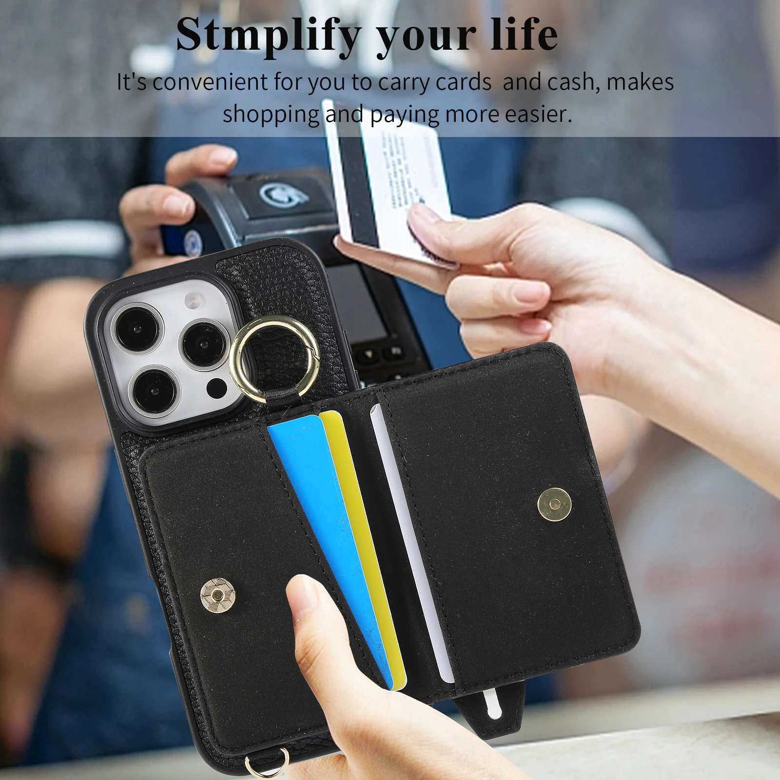 Чехол с слотом для карт для iPhone 16 15 14 Pro Max Plus 16E 13 12 11 Чехлы для карт Сумка на запястье Кожаный чехол с плечевым ремнем