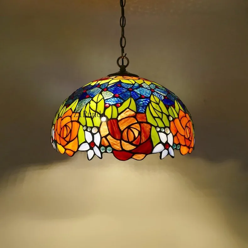 Kitchen island chandelier rose glass Victorian chandelier suitable for dining room, living room, study, corridor