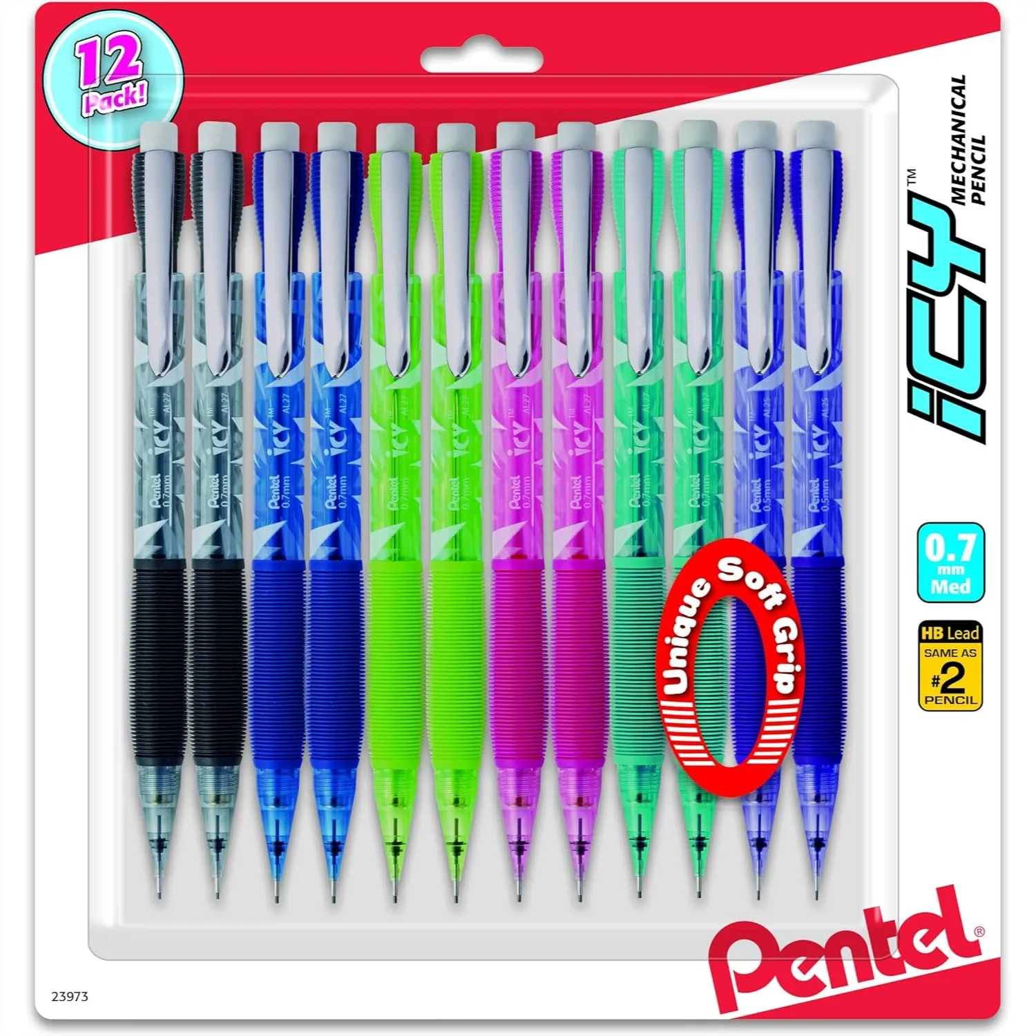 

Mechanical Pencil 0.7mm with Soft Grip, 12 Pack Assorted Colors, Pre-loaded HB Lead for Writing and Drawing