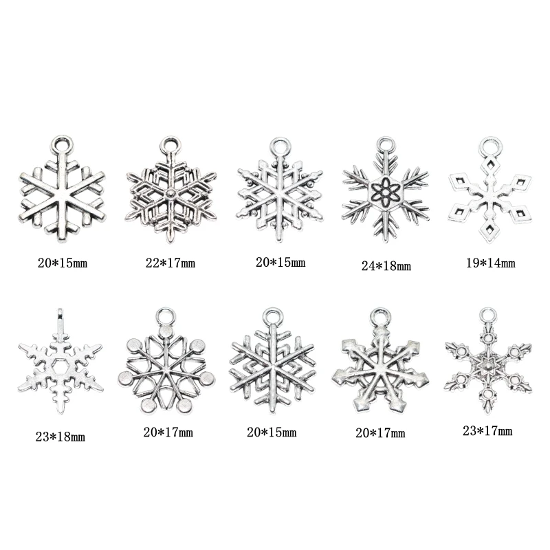 20PCS Mixed Antique silver Color Snowflake Charms Alloy Metal Christmas Pendants For DIY Necklace Bracelet Jewelry Making