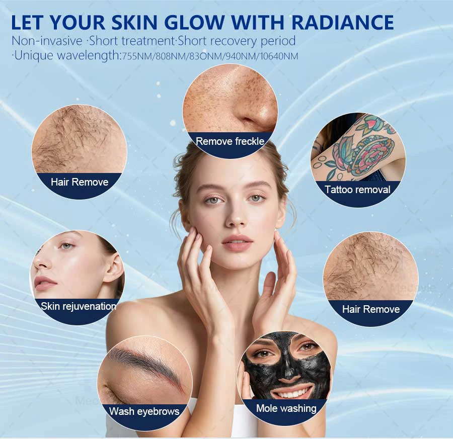 All-in-One Beauty Machine: Freezing Point Hair Removal Tattoo Removal Skin Tightening & Carbon Peel 808nm Diode Picosecond Last