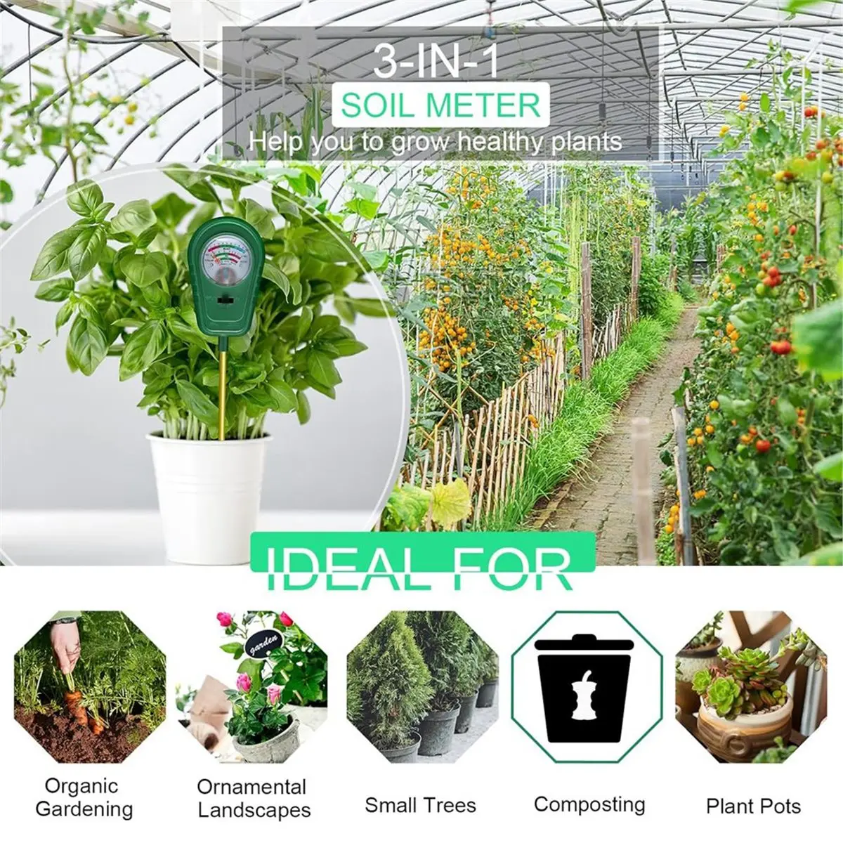 Soil Test Kit, Soil Moisture Meter/Soil Ph Meter/Fertility Soil Tester, Soil Hygrometer for Garden, Farm