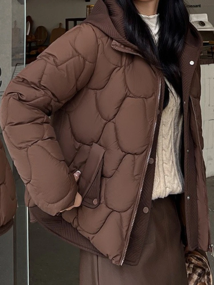 مقنعين سترة وهمية قطعتين أسفل ملابس قطنية المرأة الجديدة قصيرة المموج لدغ سميكة الدافئة القطن وسادة مبطنة معطف خارجي سيدة