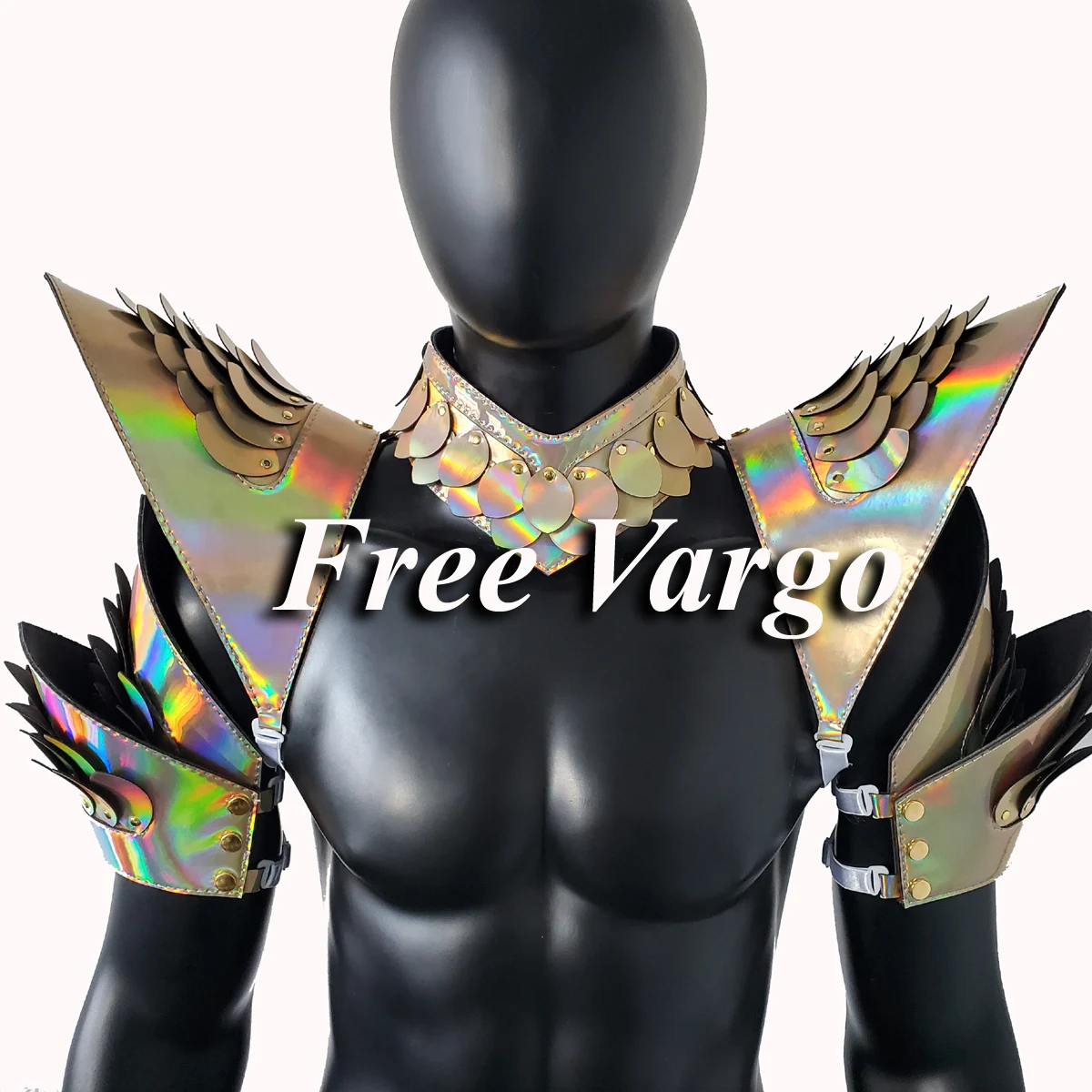 

Burning Man Holographic Rave Laser Gold Dragon Scale Armor, Rave EDM Feastival Outfits Costume Wear