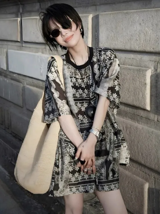 

Casual Loose Printed ort Sve T-irt And Straight Leg orts Two Piece Set Women's Summer Faion Outfit European Sle