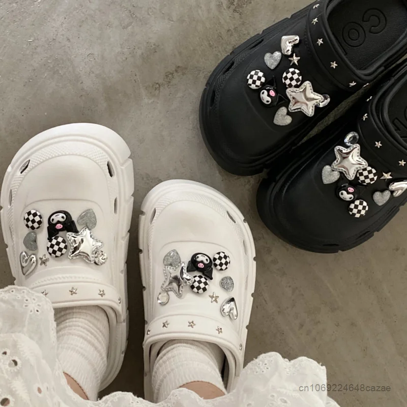 Sanrio Kuromi New Platform Shoes Women Summer Outdoor Fashion Thick Sole Slippers Y2k Luxury DIY Accessories Aesthetic Sandals