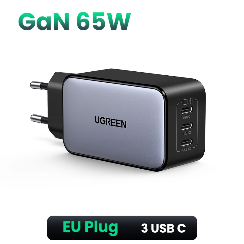  UGREEN 65W GaN Charger 4 Ports USB C Fast Charger Quick Charge 3.0 PD 3.0 For Macbook Air Laptops Tablet iPhone 16 15 14 Pro Max 