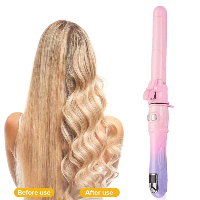

Professional Hair Styling Tools Ceramic Rotating Pink Purple Gradient Hair Curler 360-degree Rotating Curling Iron