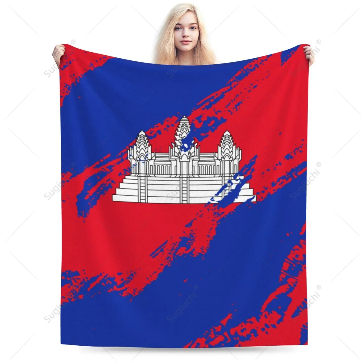 Blanket Cambodia Flag Color Flannel Multifunction Camping Sofa Cover Keep Warm