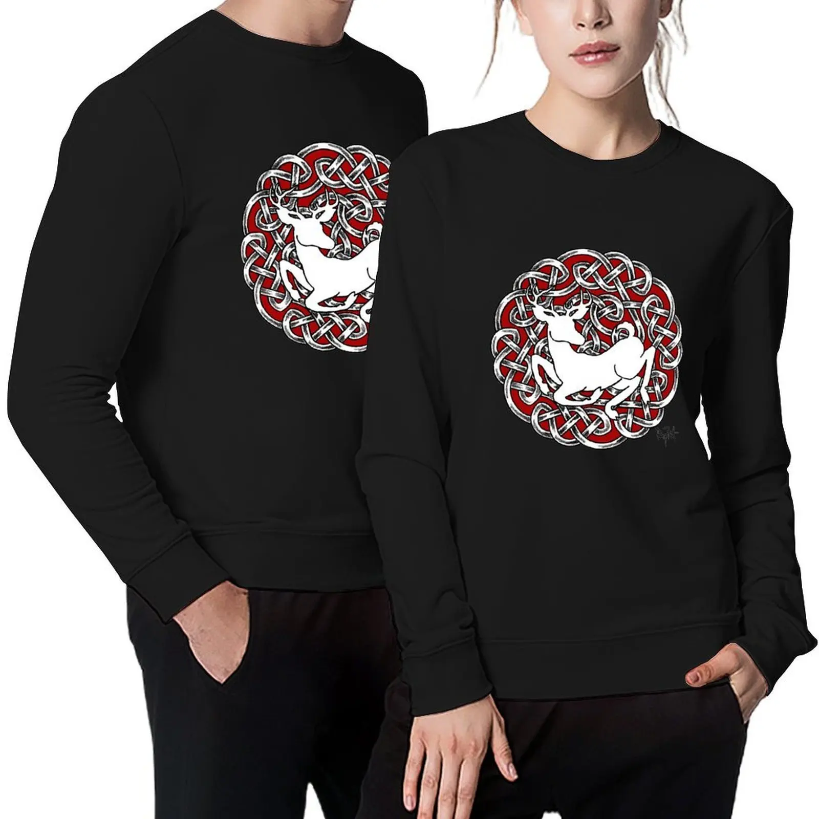 

The White Hart Stag Celtic Heraldic shield Pullover men's sweat-shirt mens clothing men clothing japanese style men's sweatshirt