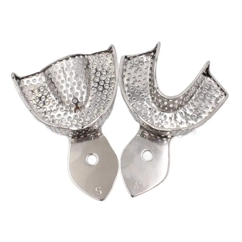 2Pcs/Set Dental Impression Tray Upper and Lower Stainless Steel Teeth Tray Autoclavable Dentist Tools Denture Teeth Holder Tray