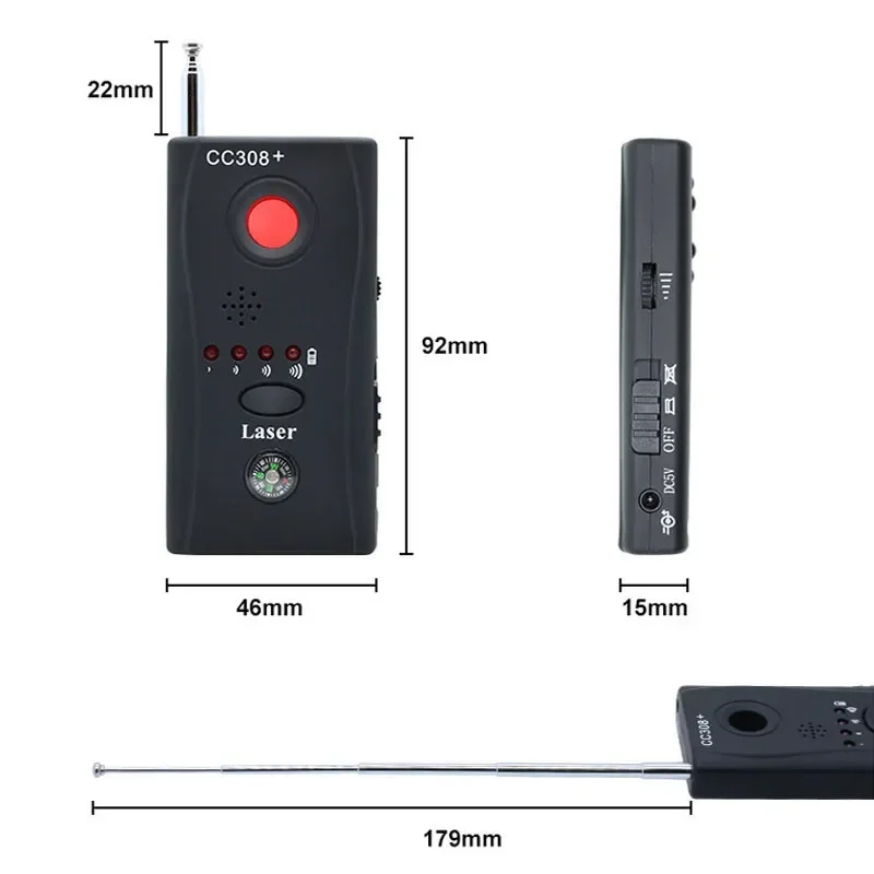 CC308+ Multi-Function Wireless Camera Lens Signal Detector Radio Wave Signal Detect Camera Full-range WiFi RF GSM Device Finder