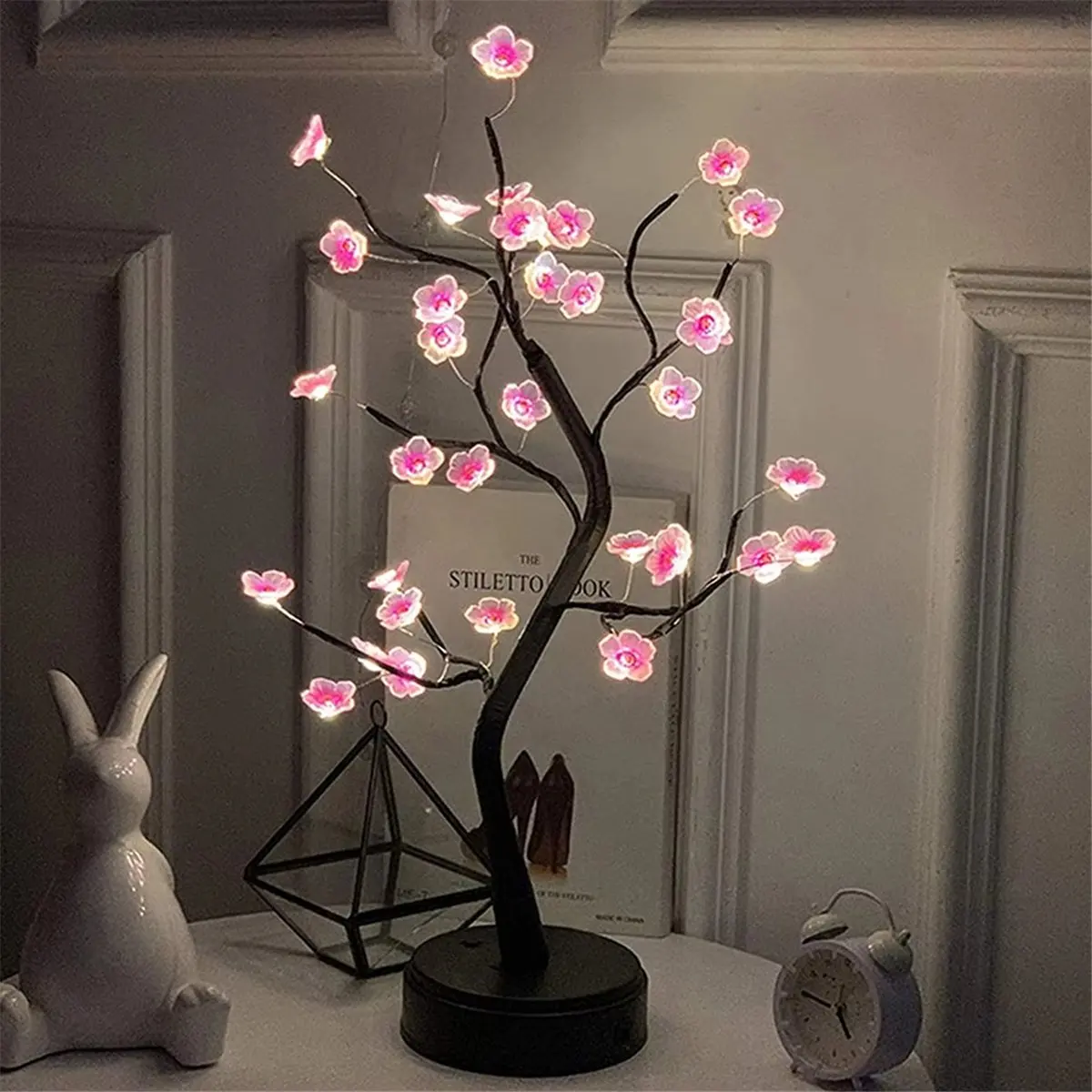 *A99Z Table Tree Night Light USB/Battery Powered Touch Switch Artificial Bonsai Blossom Desktop Tree LED Lamp