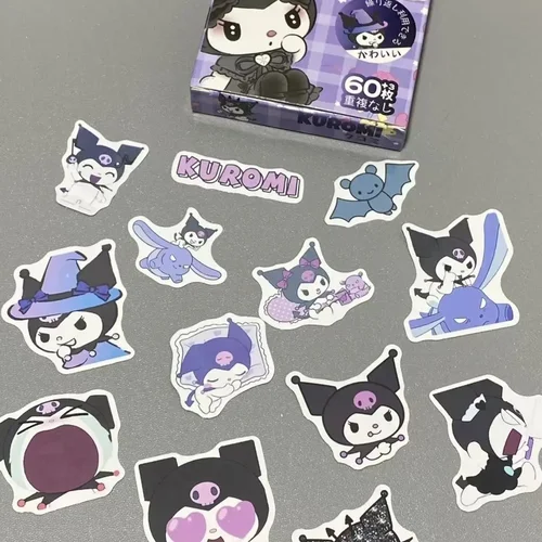 Imagen 2 del producto 60 hojas/caja Kawaii Sanrio pegatinas de bolsillo Kuromi Cinnamoroll Hello Kitty pegatina impermeable Material lindo pegatinas decorativas