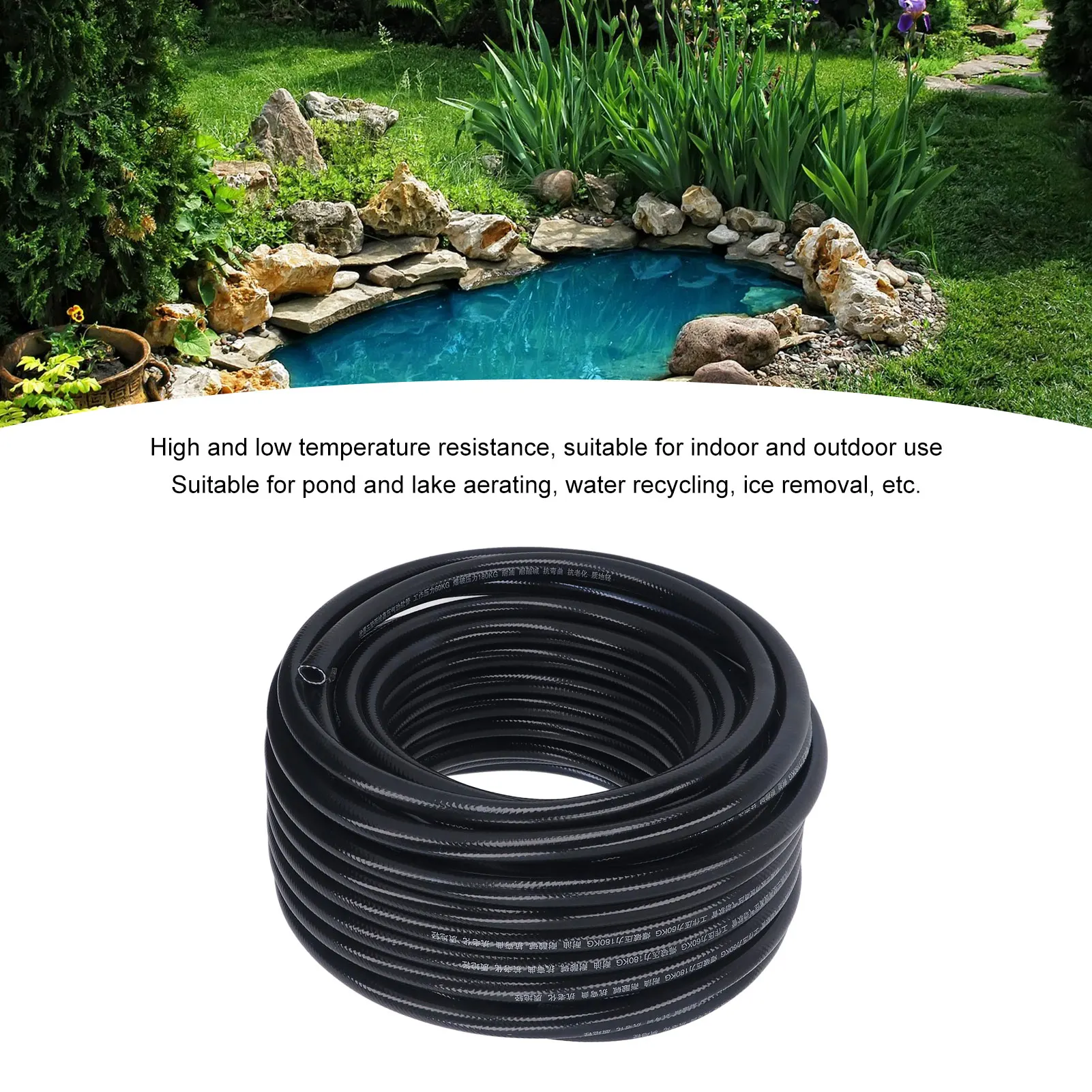Aeration Hose 100 Feet 3/8 Inch Pond Aerator Hose Kit Water Lake Aeration Hose with Barb Fitting and Clamps Air Pump Tubing